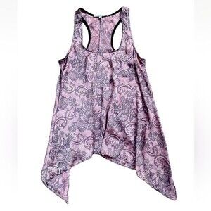 Collective Concepts Women's Top Blouse Tank Silky Pink Paisley Floral  Medium